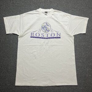 Vintage Fruit of the Loom Boston Massachusetts Graphic T Shirt XL White USA Made